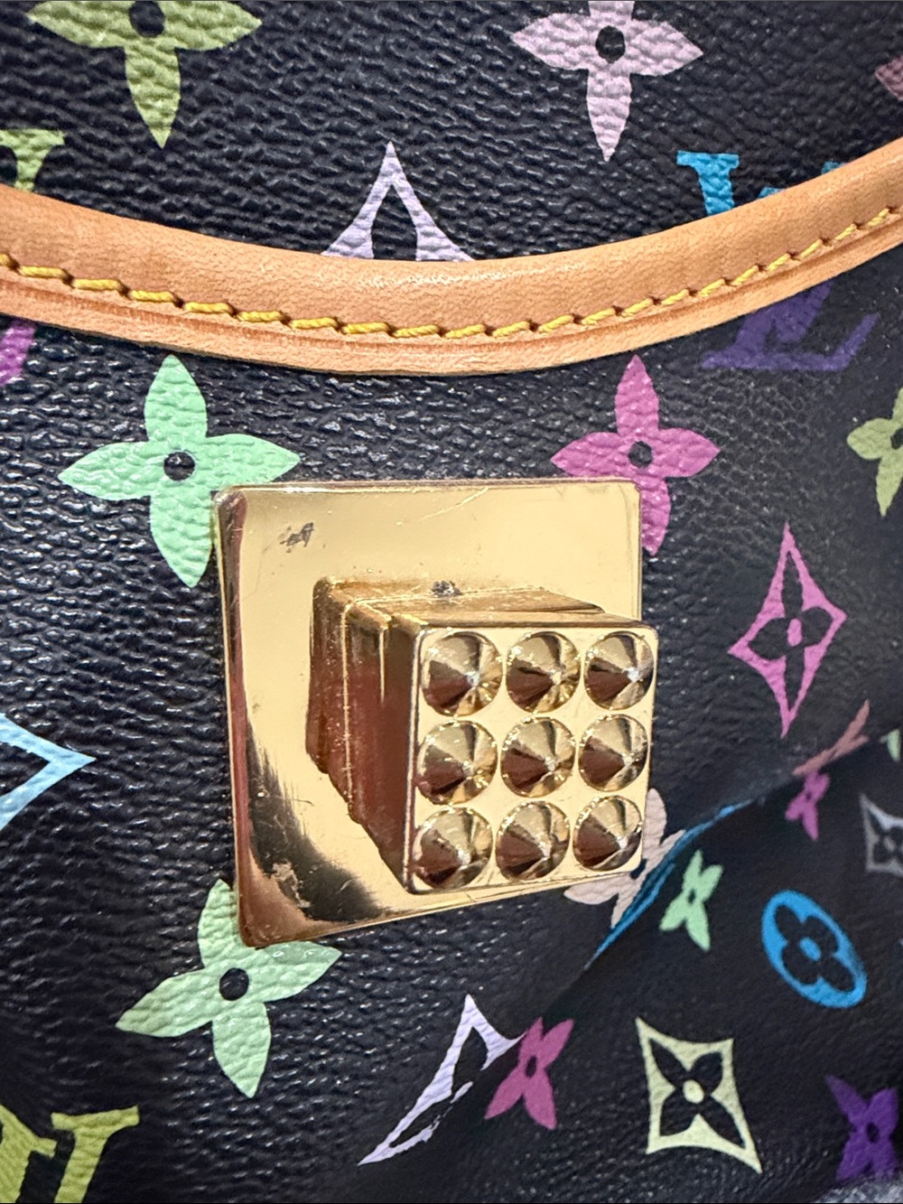 Multicolor Monogram Tote Bag with Tan Leather Trim - Picture 15 of 15